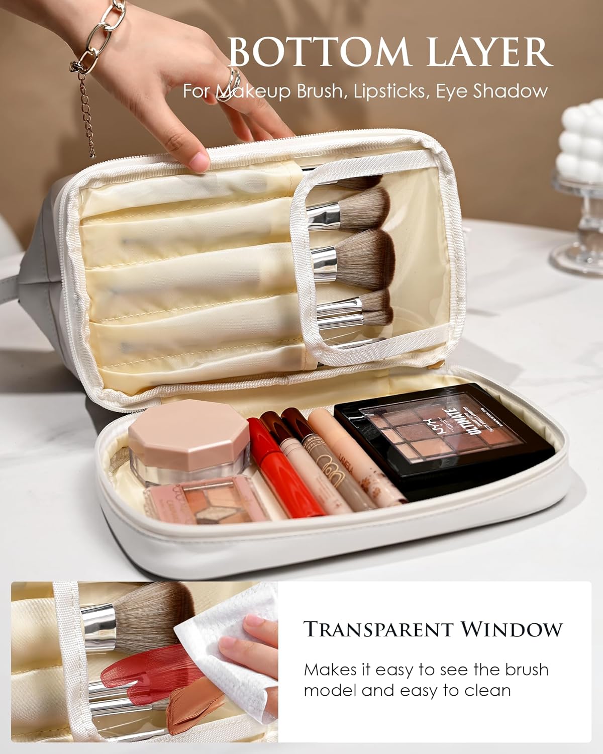 Initial Makeup Bag, Daughter Gifts, Gifts for Teenage Girls Cosmetic Bag with Makeup Brush Organizer, Waterproof, Stuff Bags for Travel Toiletry Bag Cute Things for Girls