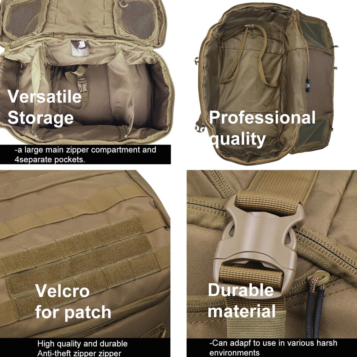 3 In 1 Military Backpack Travel Duffle Bag for Weekender Gym Traveling Workout Deployment