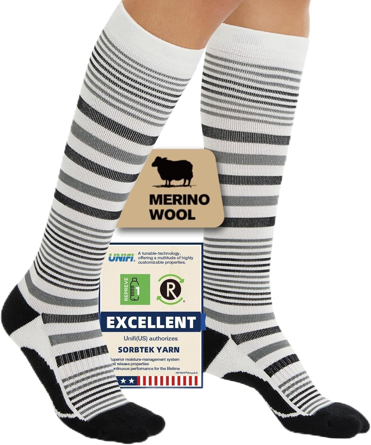 Merino Wool Compression Socks for Women Men, 15-20 mmHg Knee High Socks for Flying, Travel, Running