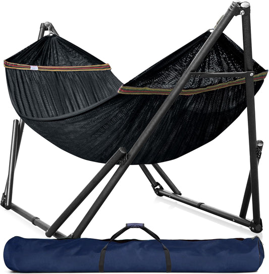 Tranquillo Universal Hammock Stand 600 lbs Capacity, Instant 20s Foldable, 3-Year Warranty Hammock with Stand, 2 Person Camping Revolutionary Portable No Screws, Premium Hammocks, Black