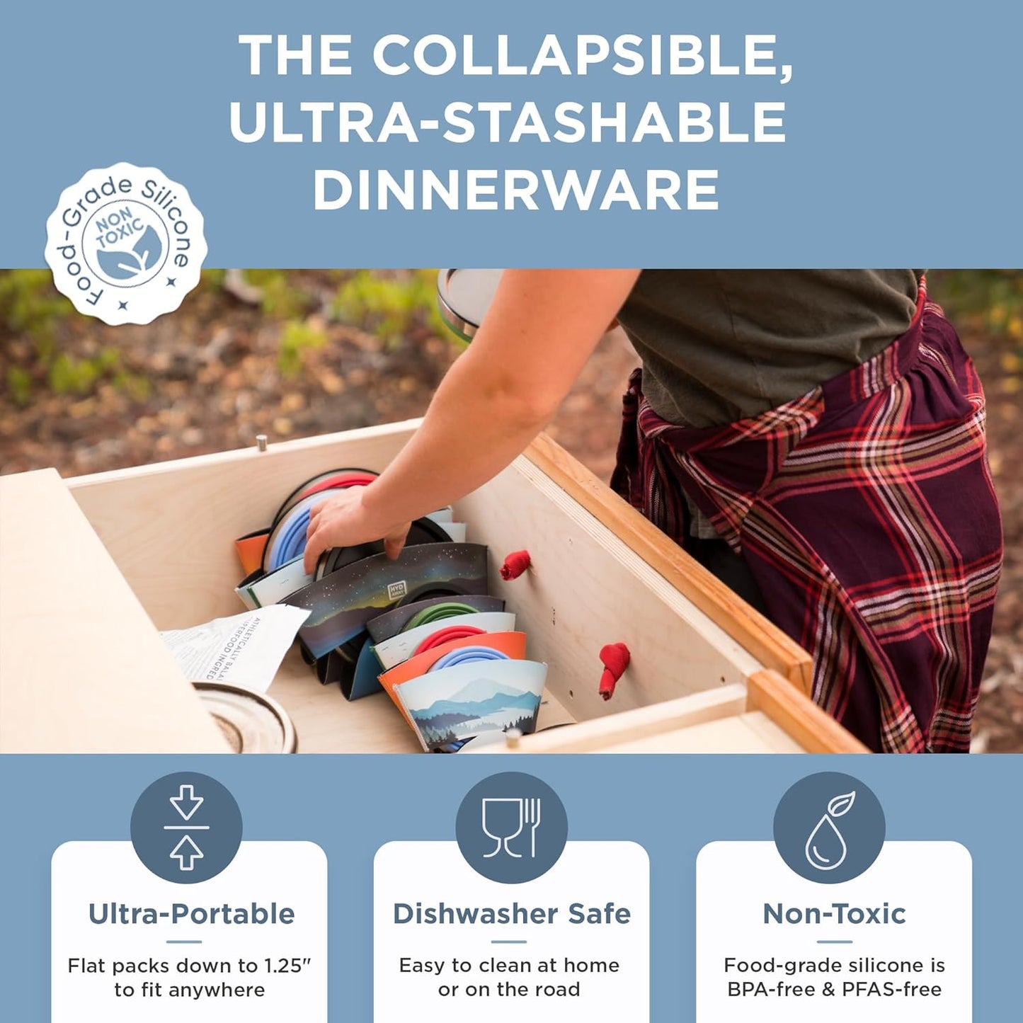 HYDAWAY 1-Quart Collapsible Insulated Bowl with Lid - BPA-Free, Leak-Resistant, Space-Saving Camp Bowl - Ideal for Hiking, Travel & Outdoor Meals