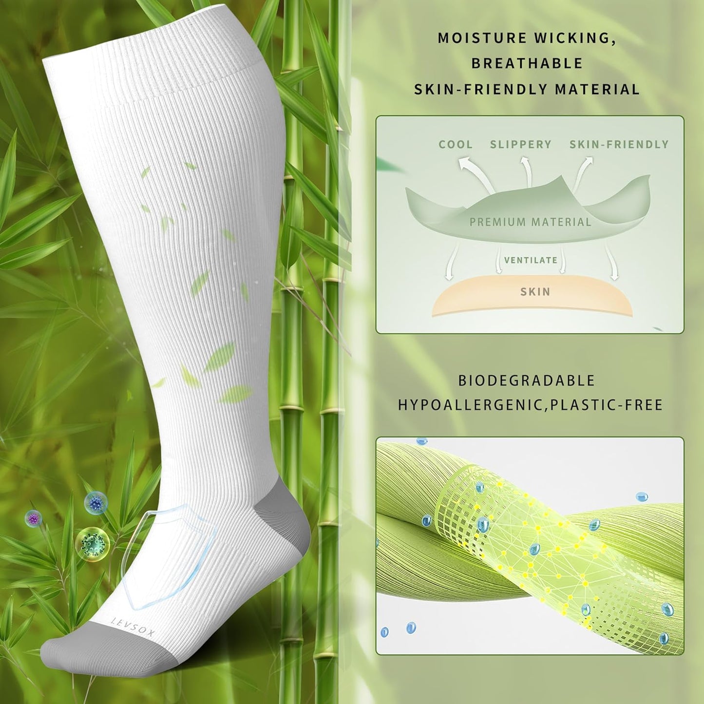 LEVSOX Wide Calf Compression Socks for Women&Men Plus Size 15-20mmHg Knee High Large Support Stockings for Circulation