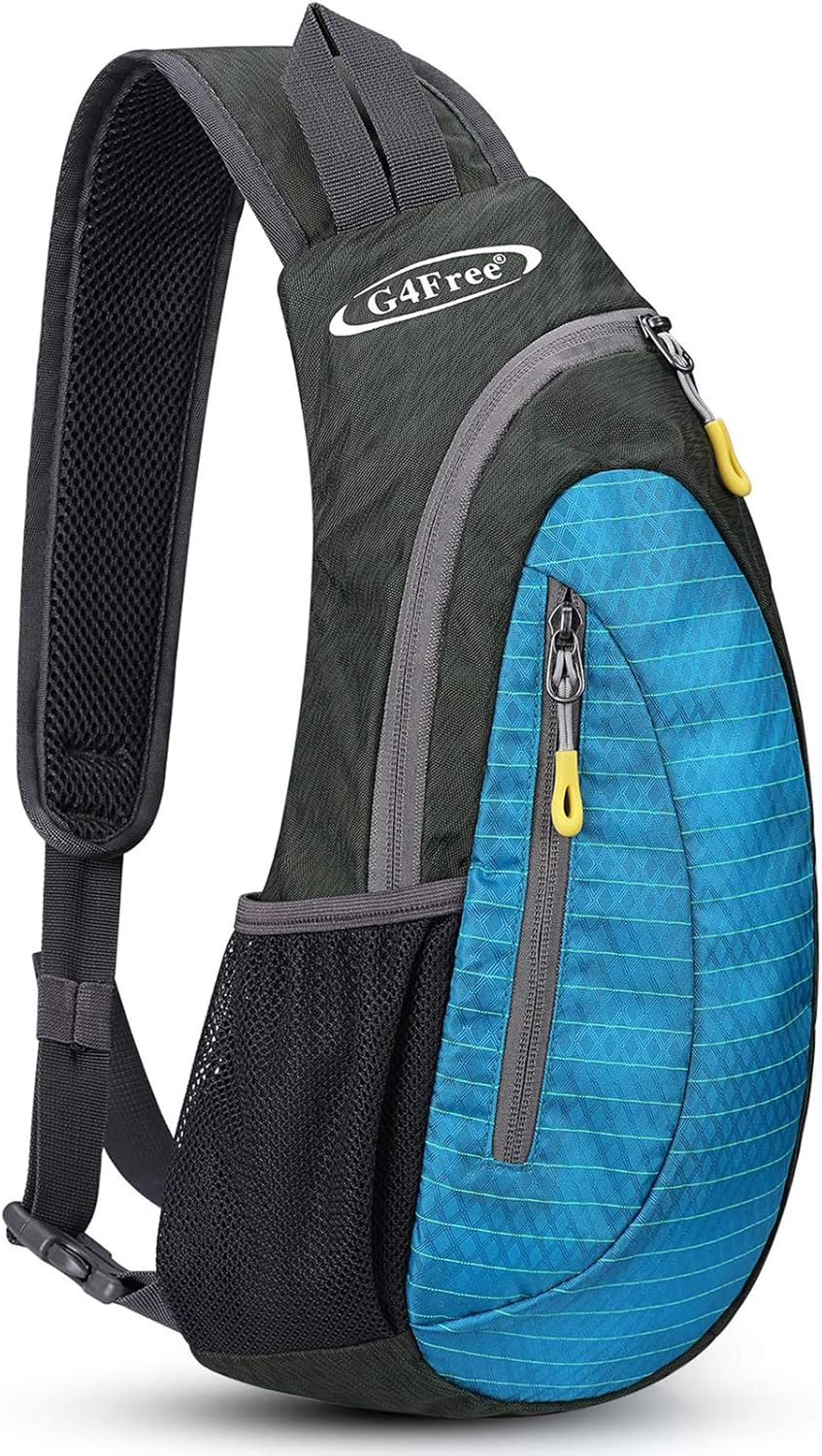 G4Free Sling Bag for Men Women, Small Crossbody Backpack Lightweight Chest Shoulder Bags for Travel, Outdoor and Sports (Light Blue)