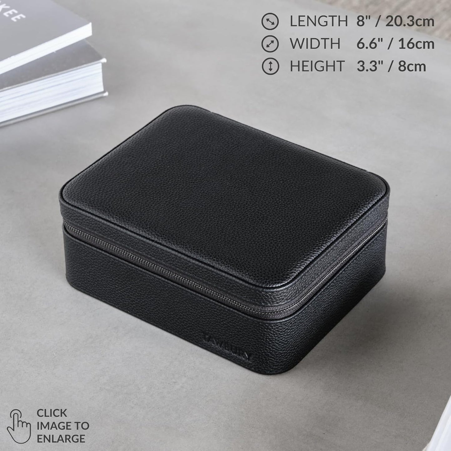 TAWBURY 3 Slot Watch Case Plus Storage – Luxury Leather Watch Travel Case for Men | Black Watch Cases for Men Travel | Traveling Watch Holder for Men | Black Watch Roll Case | 3 Watch Box for Men