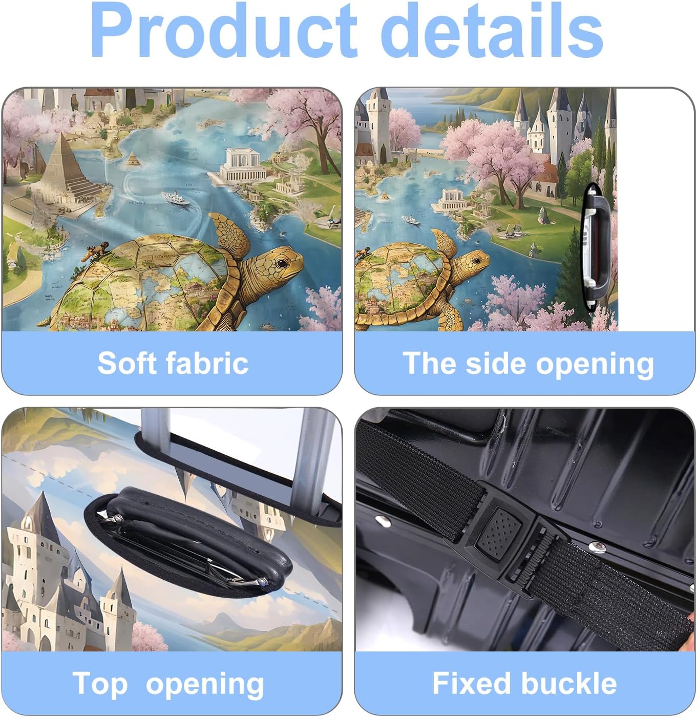 Turtle Luggage Cover Washable Suitcase Protector Anti-Scratch,Stretchable Fit for 20-34Inch Luggage Durable Travel Bag Cover with Zipper Closure (M(24-26inch suitcase))