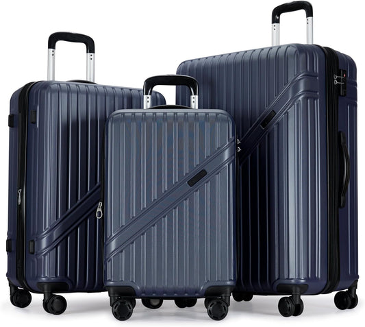 GinzaTravel Luggage Sets 3-Piece Expandable Suitcases with Wheels PC+ABS Durable Hardside Luggage sets TSA lock (Ocean blue, 3-Piece Set(20"/25"/29"))