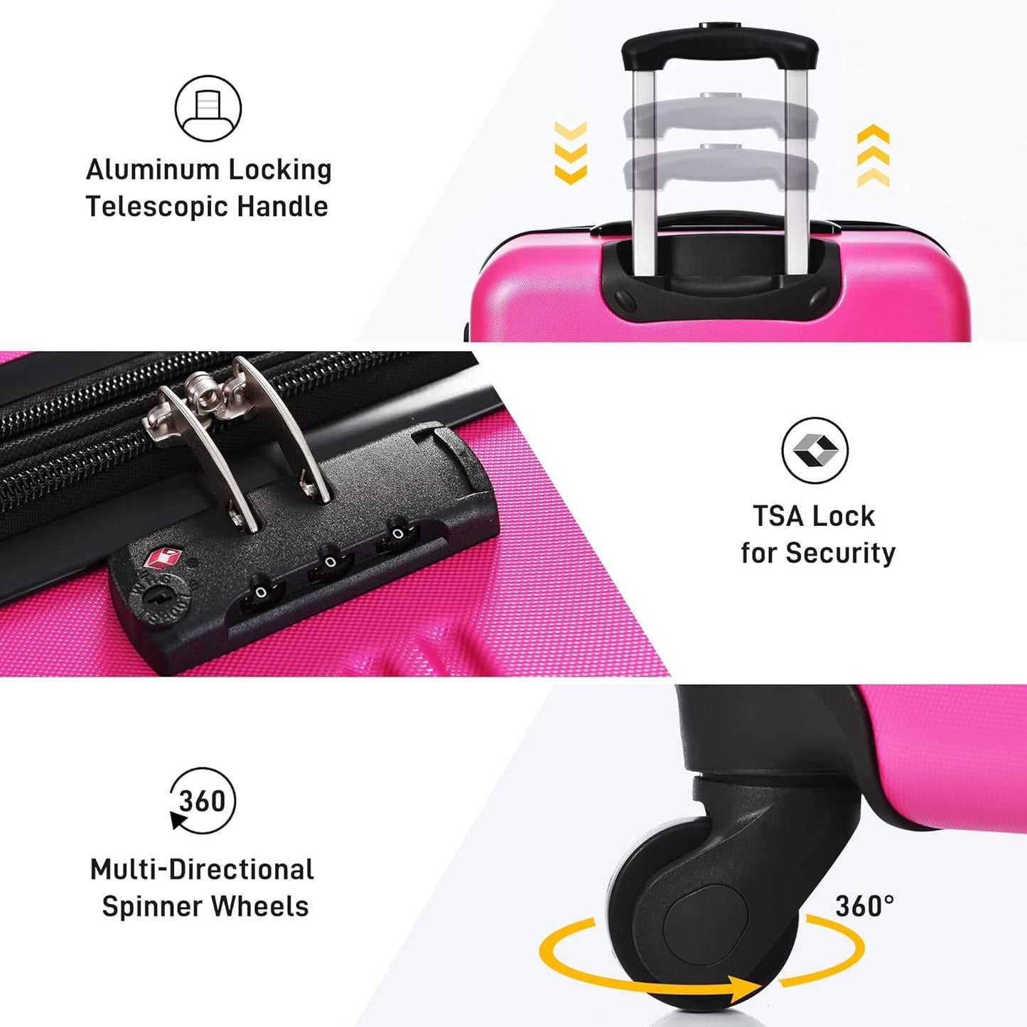 Merax Luggage sets of 3 Piece 20 28 IN Carry on Luggage Hard Case Pink Luggage Expandable Checked Luggage Suitcase Set with Wheels