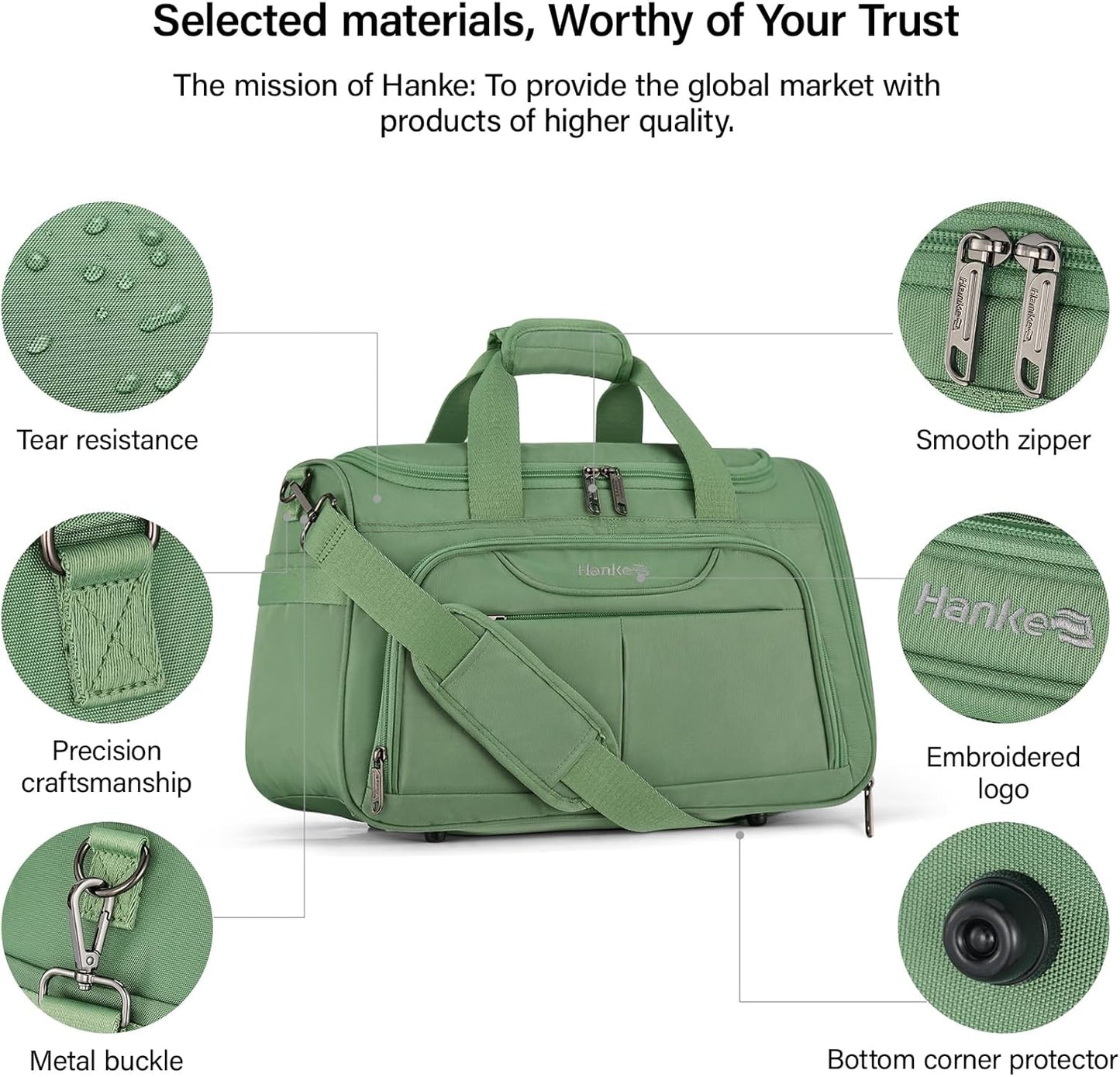 Hanke Underseat Carry On luggage Bags for Travel, Foldable Travel Bags for Women, Soft Lightweight Personal Item Travel Bag Small Carry On Bags for Airplanes, Travel Tote Bags for Women Men. Green
