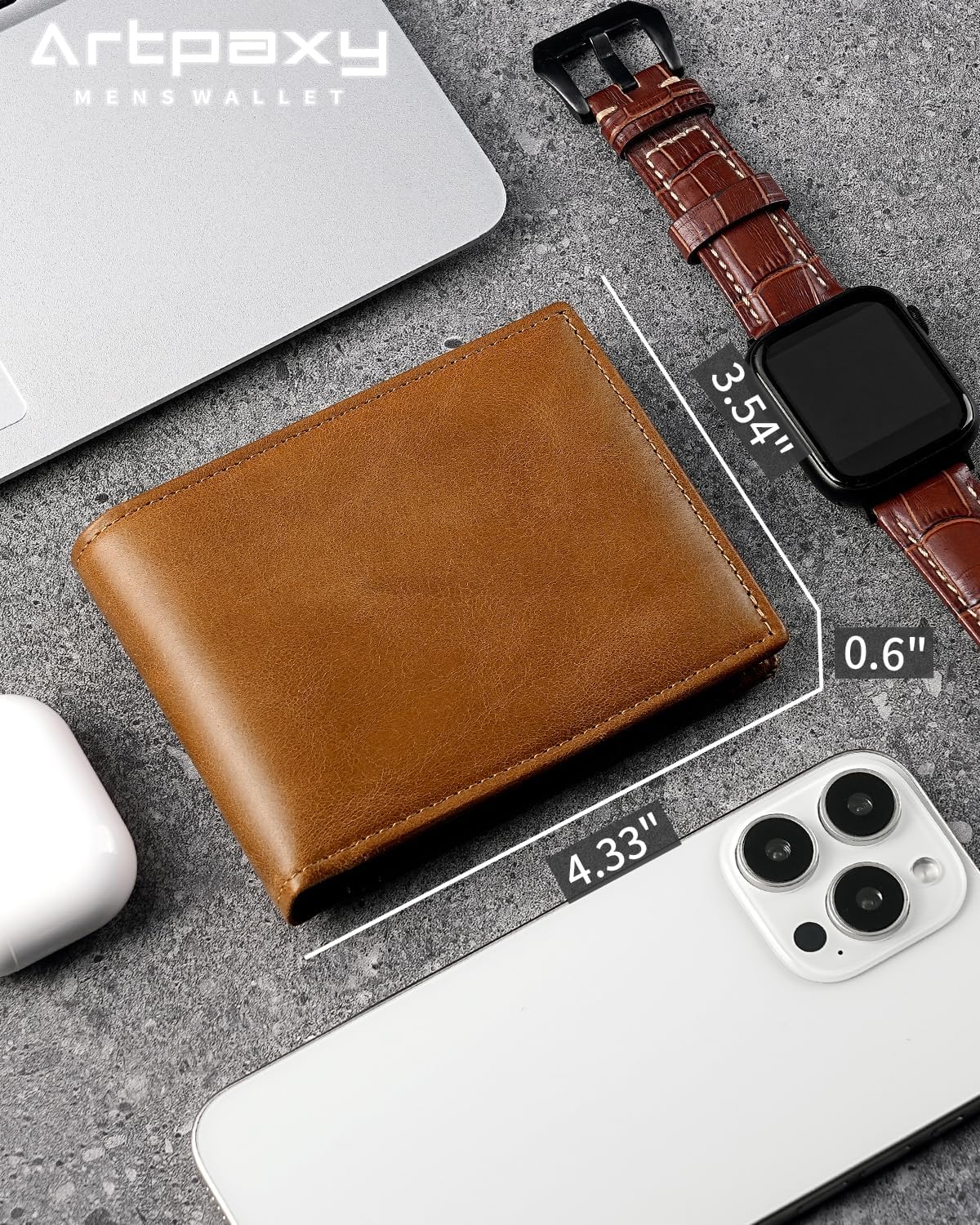 Mens Wallet Genuine Leather Bifold RFID Blocking Wallet for Men with 1 ID Window 13 Card Holders 2 cash pockets 1 Gift Box (Light Brown)