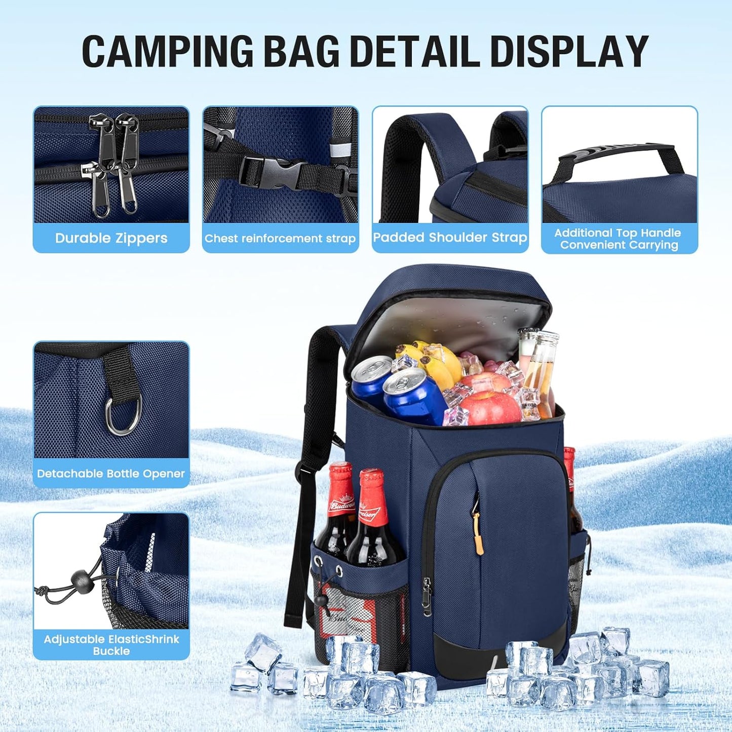 Cooler Backpack - 40 Cans Insulated Leak Proof Backpack Cooler Portable Picnic Camping Beach Hiking BBQ Picnic Bag for Men and Women -Blue