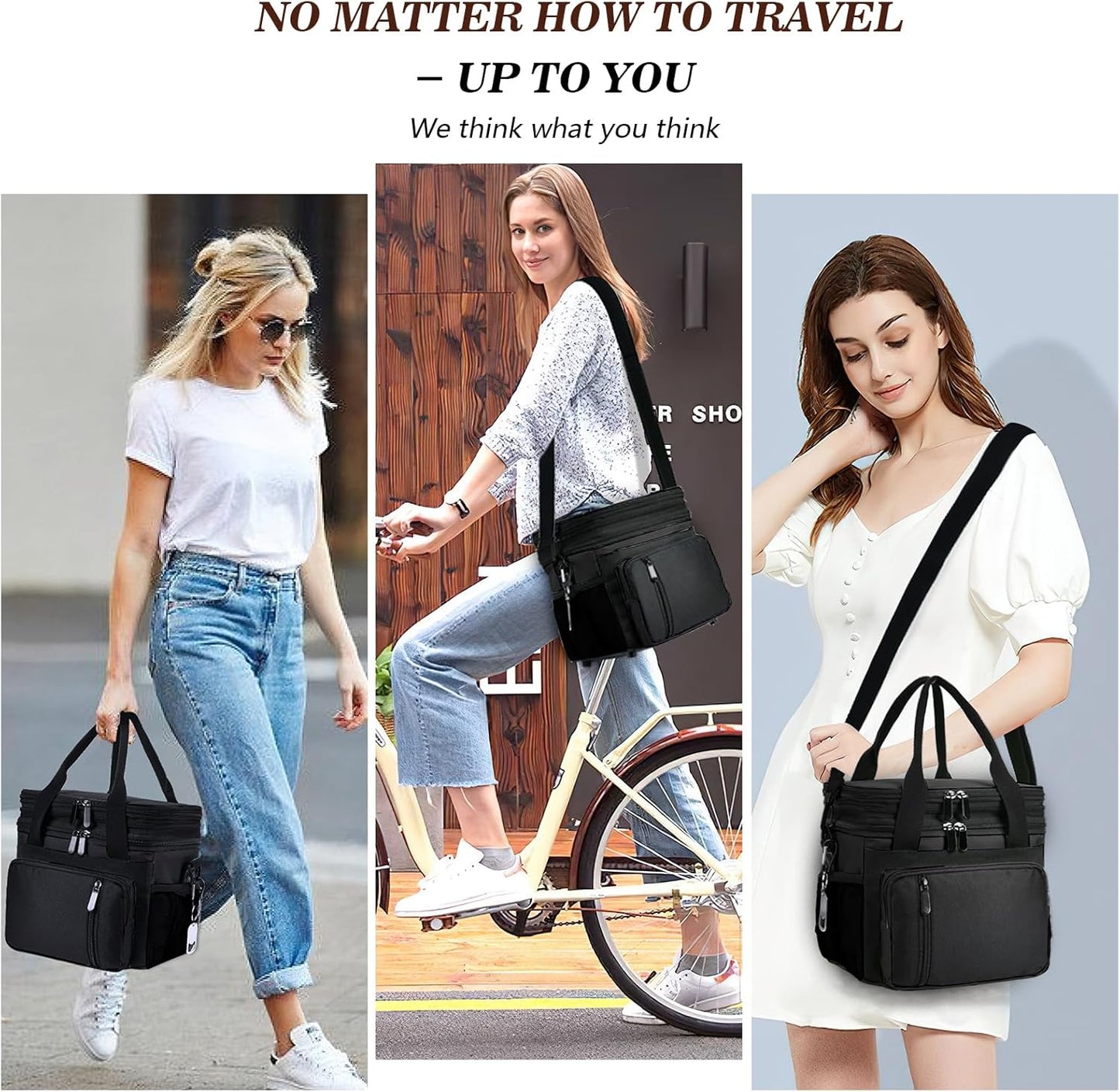 LOKASS Insulated Lunch Box Women & Men Large Adult LunchBag Double-Layer Reusable Lunch Bags Leak-Proof Tote Cooler Bag for Work Picnic Outdoors 16L, Black