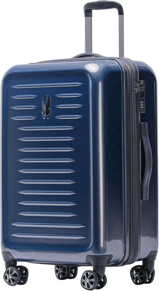 Spyder Rails 25 Inch Medium Expandable Hardside Upright Suitcase with 360° Spinner Wheels, TSA Approved Lock, Navy