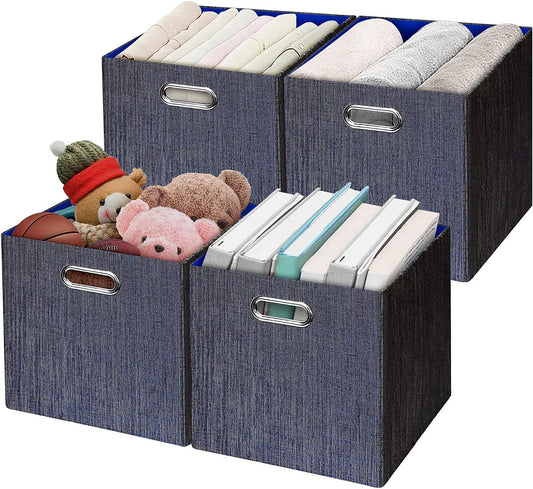 Posprica Storage Cubes,11×11 Foldable Storage Bins,Thick and Heavy duty Fabric Baskets - 4pcs,Blue