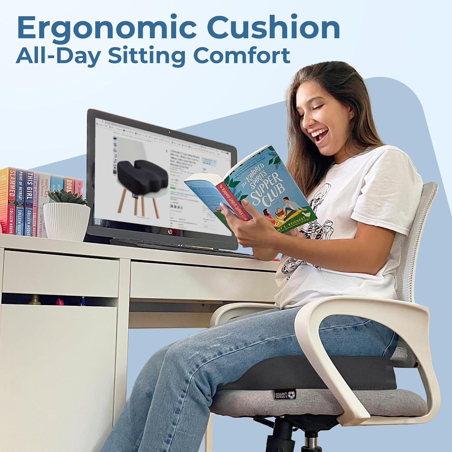 5 STARS UNITED Seat Cushion for Tailbone Pain Relief – Memory Foam Cushion for Coccyx, Hip, Hemorrhoid, Sciatica & Post-Surgery Recovery – Wheelchair, Car, Desk, Gaming & Office Chairs, D Gray