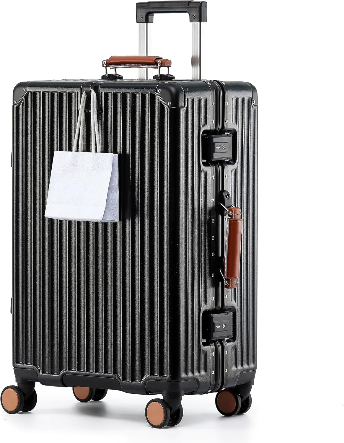 HotWay 20 Inch Carry On Luggage with Leather Handle, PC Zipperless Suitcase with Spinner Wheels and TSA Locks, 22x14x9 Airline Approved Luggage for Travel, Black