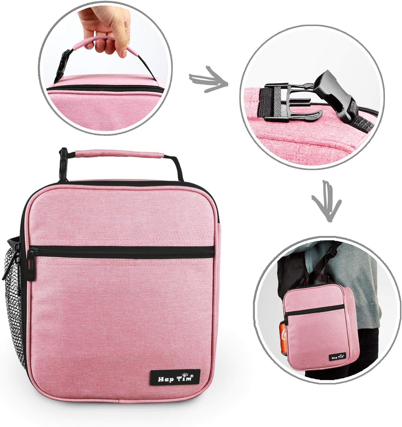 Hap Tim lunchbox for Adult, Insulated Lunch Bag for Women, Reusable Lunch Box, Spacious Lunchbag, Pink (18654-PK)