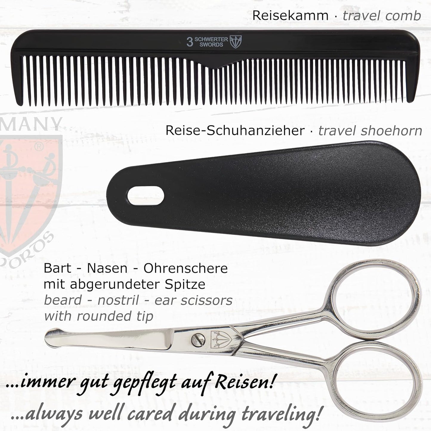 3 Swords Germany - brand quality 10 piece manicure pedicure grooming kit set for professional finger & toe nail care tweezers file clipper fashion leather case in gift box, Made by 3 Swords (01603)