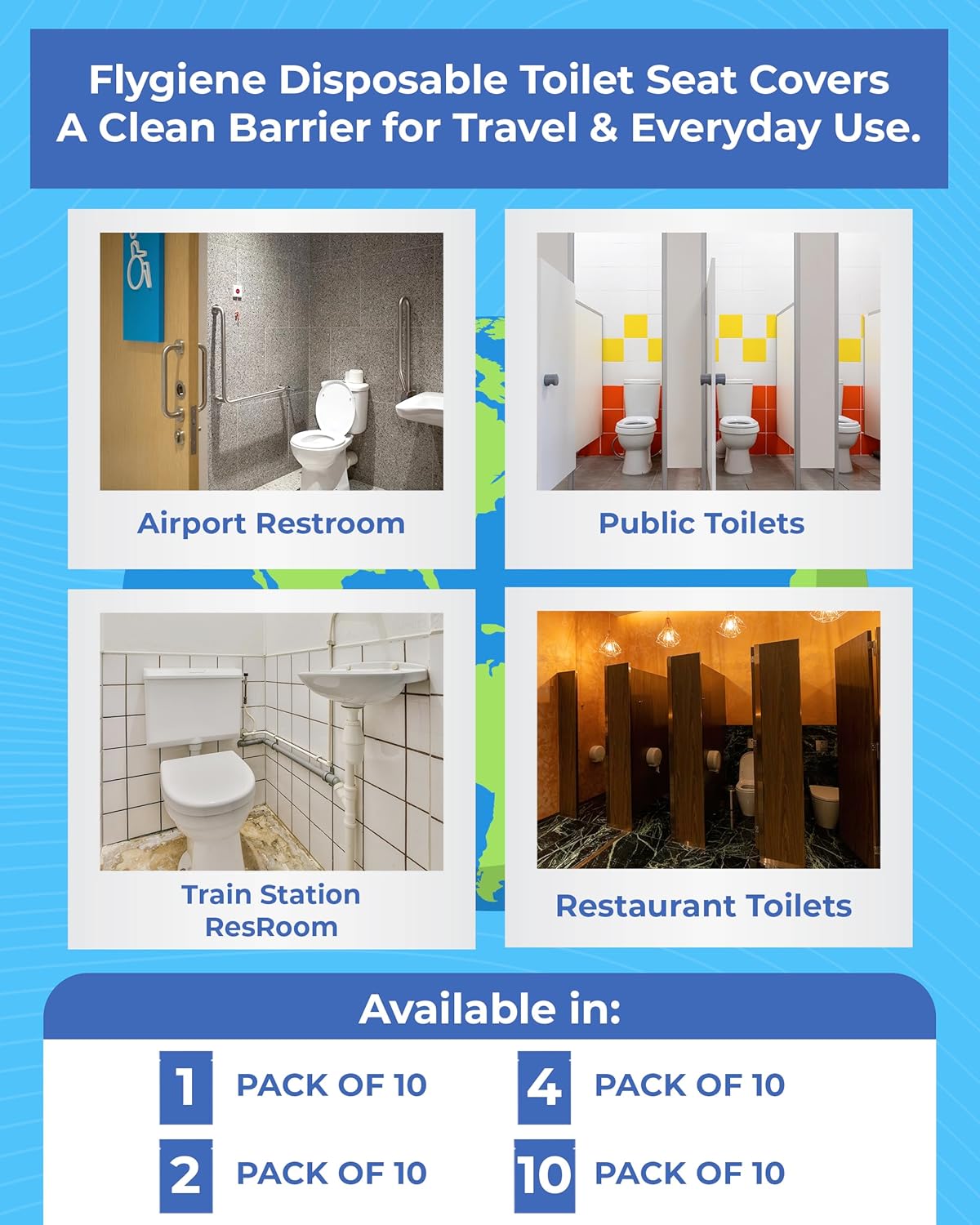 Disposable Toilet Seat Covers for Travel – Waterproof, Tear-Resistant XL Toilet Liners with 2 Layers of Protection – Individually Wrapped Travel Size Toiletries - 10 Count (1 Pack of 10)
