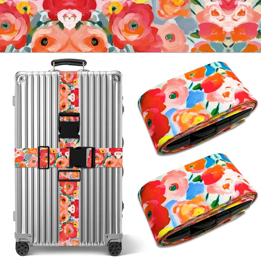 Rose Luggage Straps for Suitcases TSA Approved, Luggage Identifiers for Suitcase, Adjustable Suitcase Strap for Baggage Security with Cute Patten, Travel Necessary Accessories