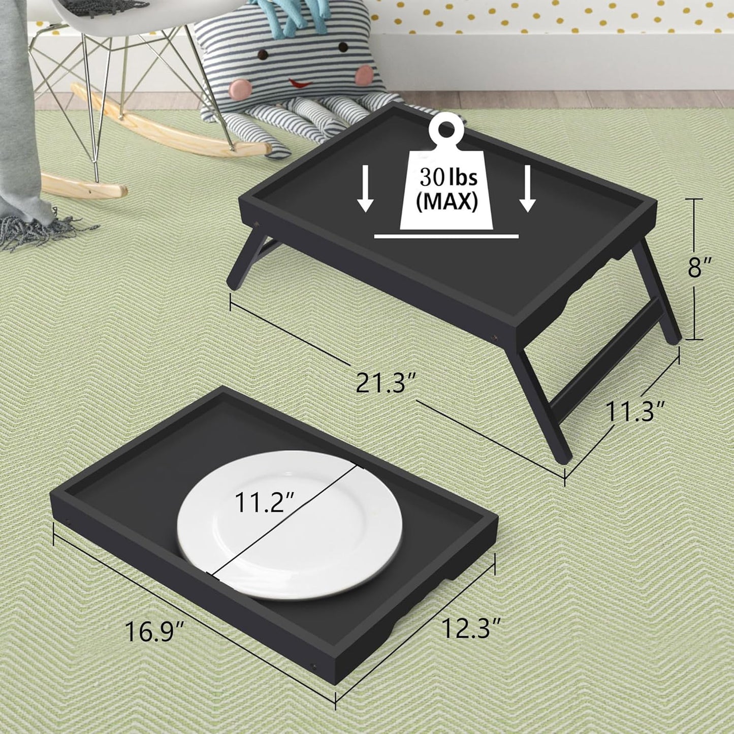 Artmeer Bed Tray Table with Folding Legs,Bamboo Breakfast in Bed for TV Table, Laptop Computer Tray,Eating,Snack Tray(Black) Large Size