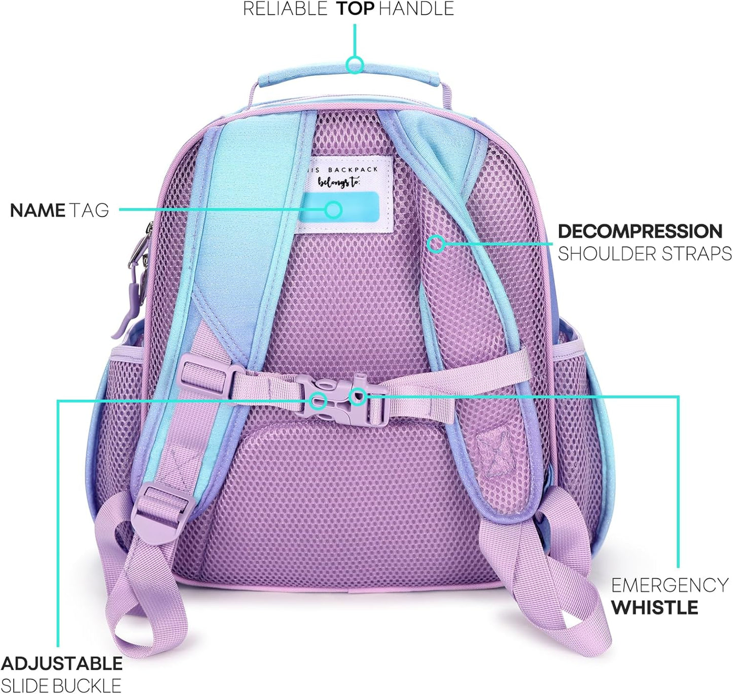 mibasies Toddler Backpack for Girls 2-4: Cute Kids Backpacks for Girls - Preschool Kindergarten Backpack - Glitter Gradient Purple