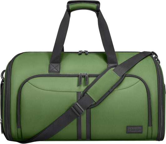 BALEINE Convertible Garment Bag with Shoe Compartment, 2 in 1 Carry on Garment Duffle Bags for Travel, Suit Bag for Men Women (Green)
