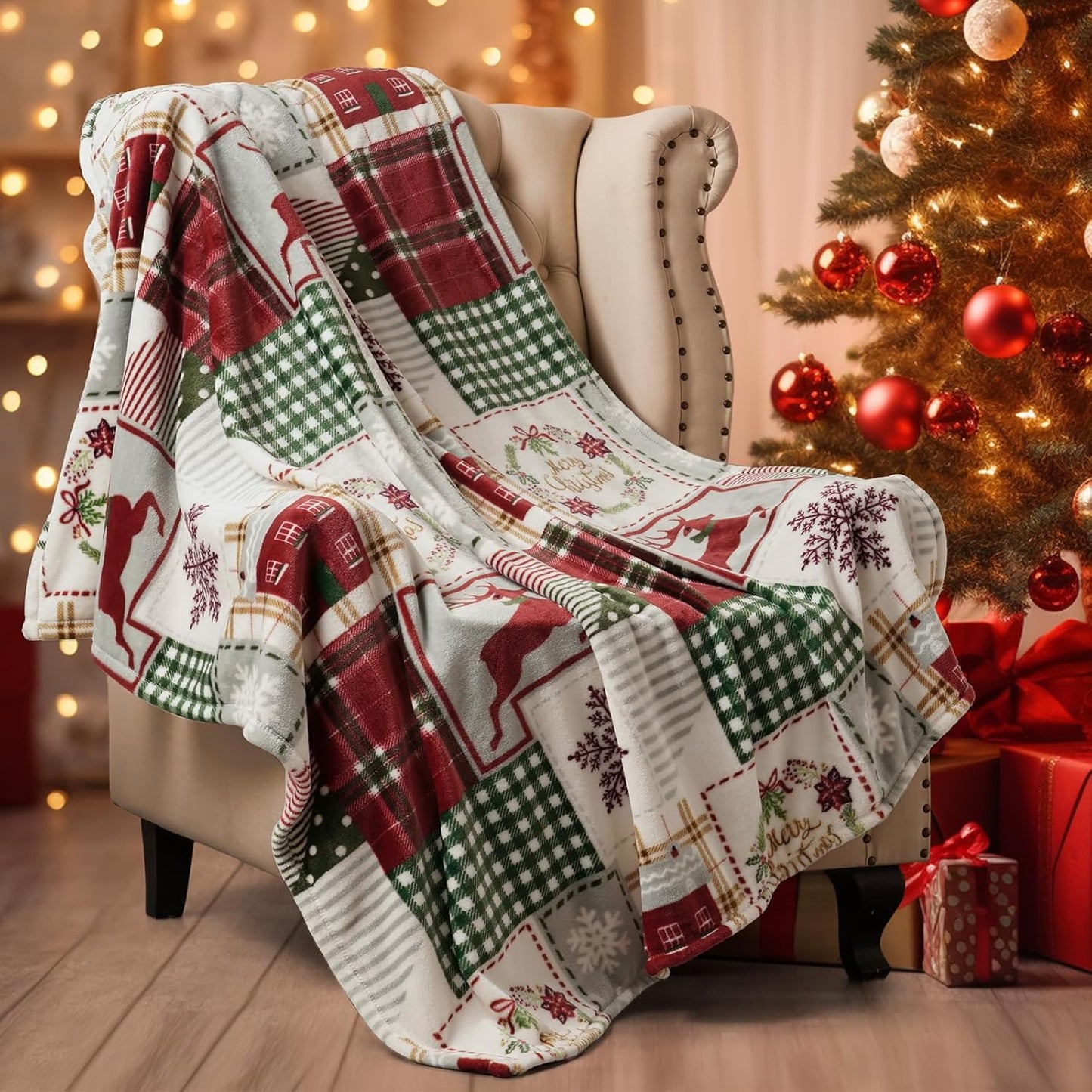 PHF Printed Fleece Throw Blanket, No Shed No Pilling Ultra Soft Plush Cozy Xmas Prints Theme Home Décor Flannel Blanket for Bed, Sofa, Couch and Gift, 50" x 60", Rindeer