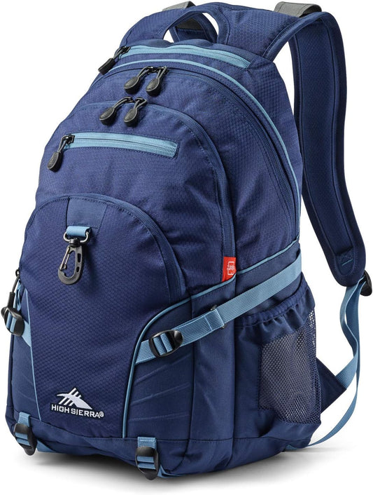 High Sierra Loop Backpack, Travel, or Work Bookbag with tablet sleeve, One Size, True Navy/Graphite Blue