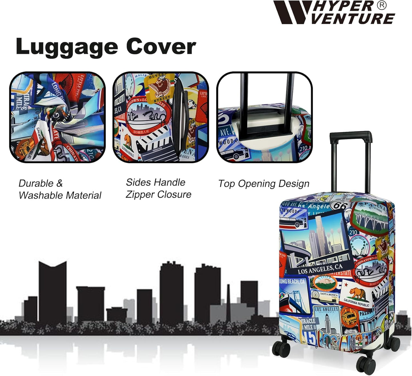 HYPER VENTURE Washable Luggage Cover - Fashion Suitcase Protector Fits 31-32 Inch Luggage (Travel Location, XL)