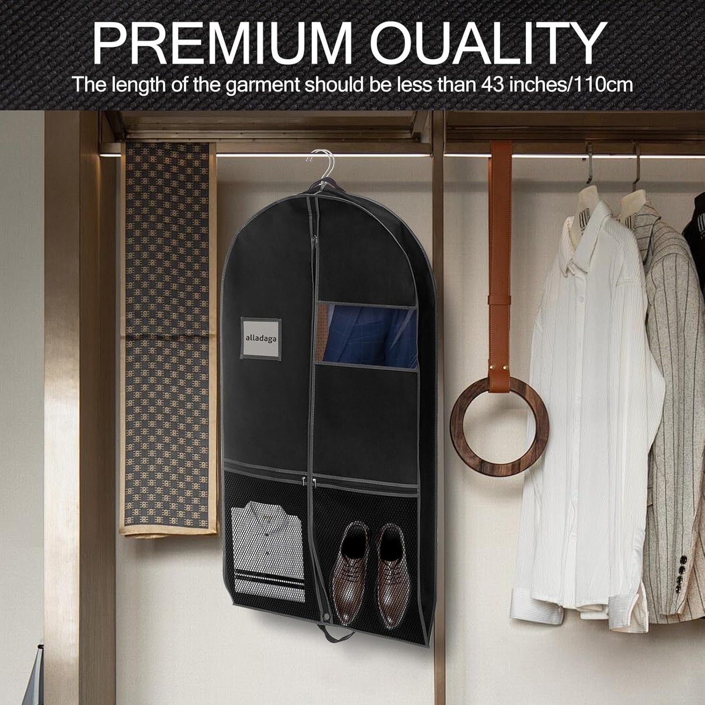 3 Pack 43" Garment Bags for Travel and Storage, Suit and Dress Bags with Duffle Design, Ideal for Hanging Clothes, Blazers, Dresses, Coats, and Wardrobes
