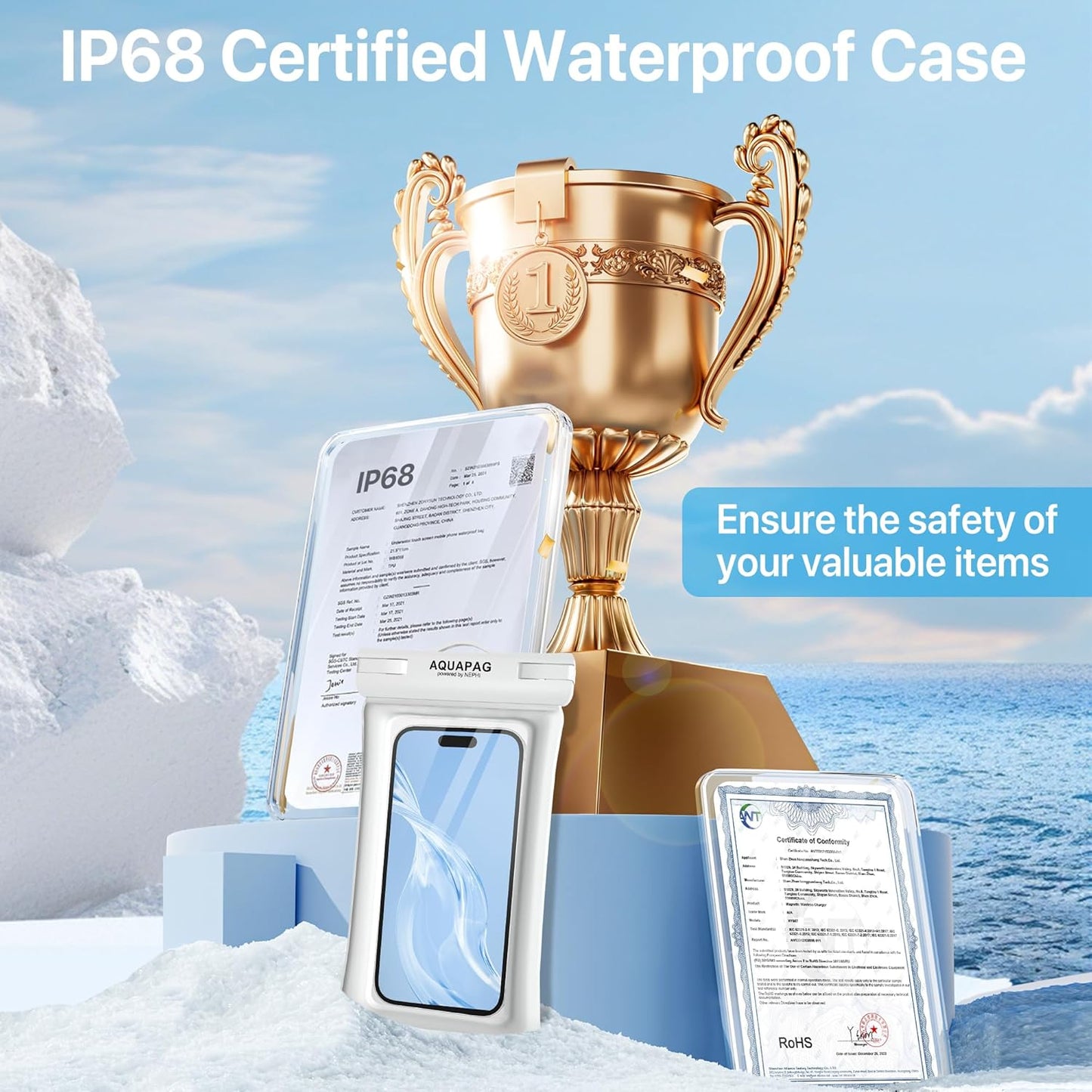 NEPHI IPX8 Floating Waterproof Phone Pouch 2 Pack-Up to 8.0"，Floating Phone Case for iPhone Andriod, Dry Bags for Vacation Beach Pool Kayak Cruise Travel Essentials (Black White 2 Pack)