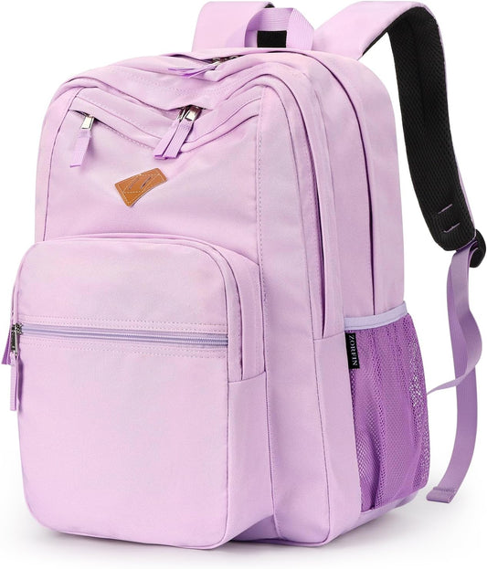 ZORFIN 26L Backpack for College, and Travel: Water Resistant Bookbag - Light Purple
