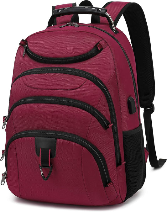 Boavan Laptop Backpack for men, 15.6 inch Laptop Bag with USB Port, Waterproof Travel Work Backpack Purse, Anti-Theft Teacher Nurse Doctor Casual Bookbags Office Business backpack，Russet Red
