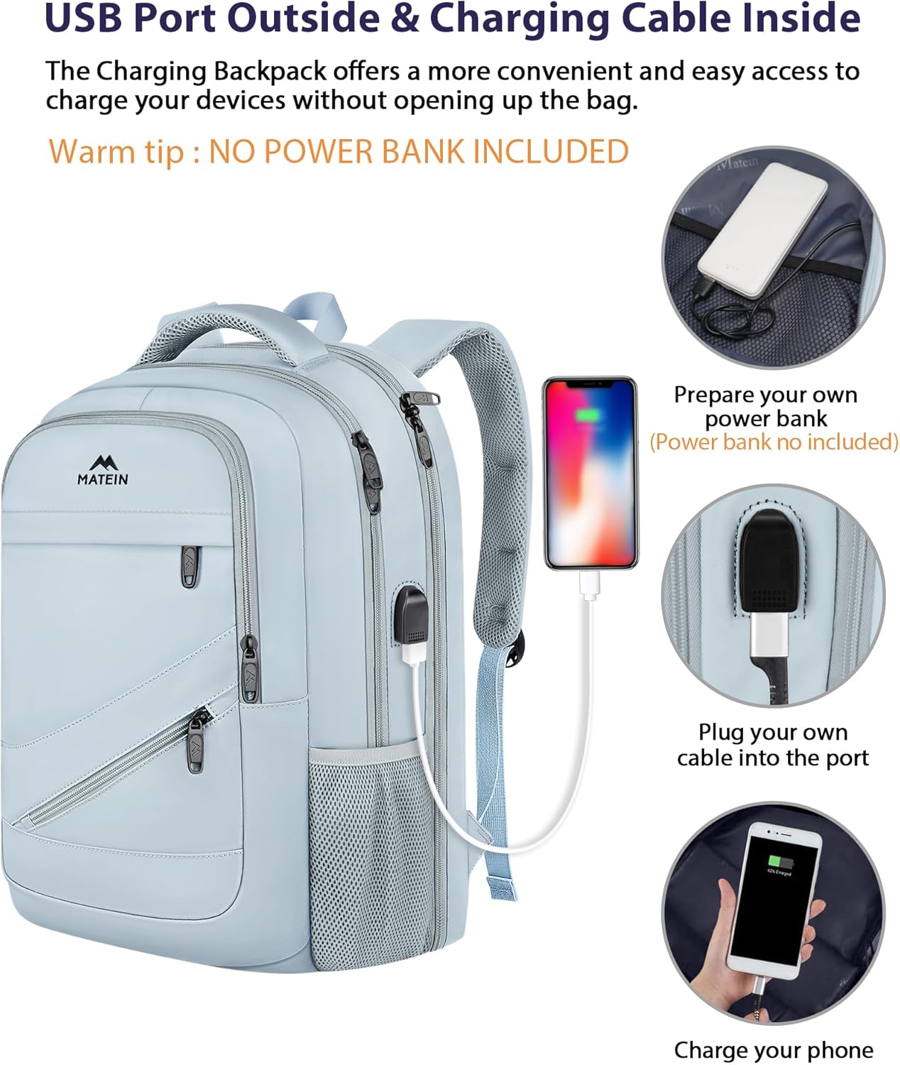 MATEIN 18 Inch Laptop Backpack for Women, TSA Approved Laptop Rucksack Large Capacity 50 L, Anti Theft Backpack with Comfortable Shoulder Straps for College Work Travel, Haze Blue