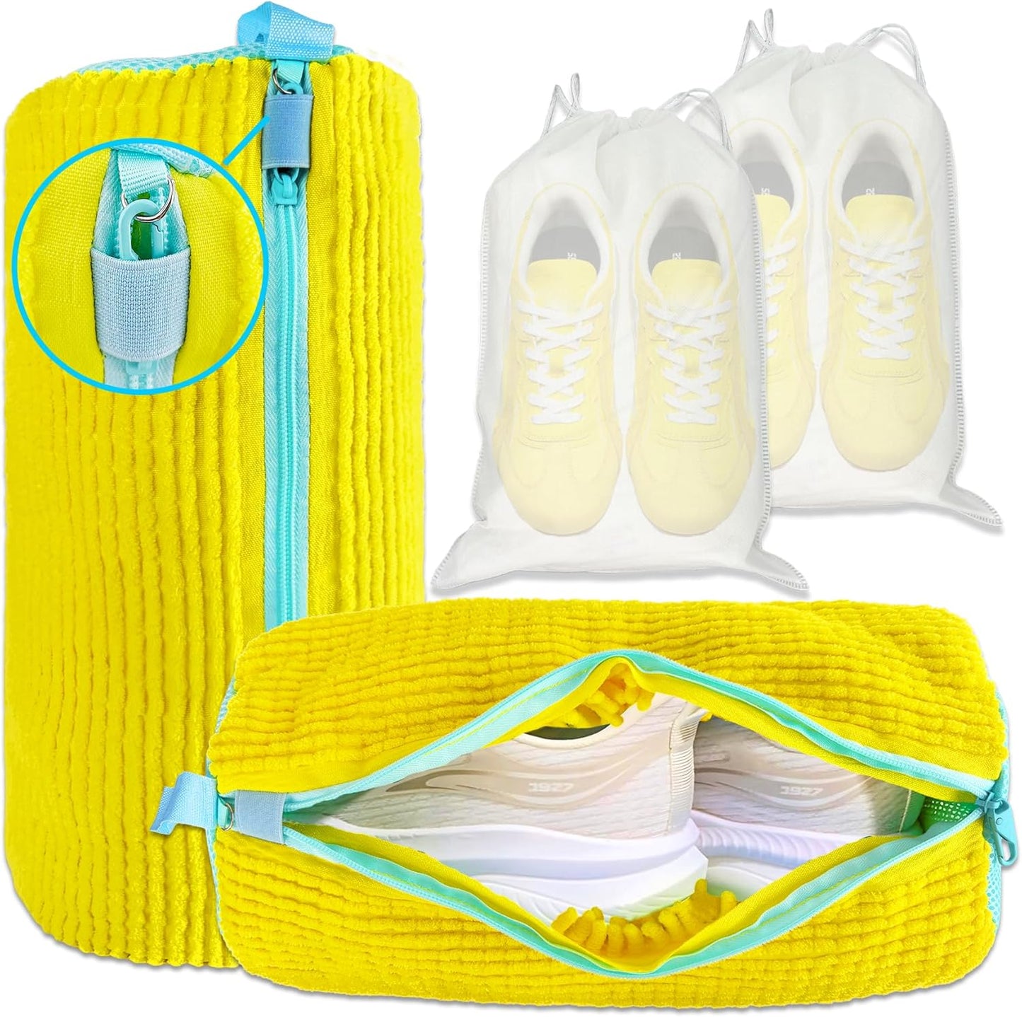 XXL Shoe Washing Machine Bag - 2-Pack Reusable Shoe Cleaning Bags, 360° Deep Clean for Tennis Shoes, Sneakers and Slippers, Includes 2 Storage Dust Bags (Yellow)
