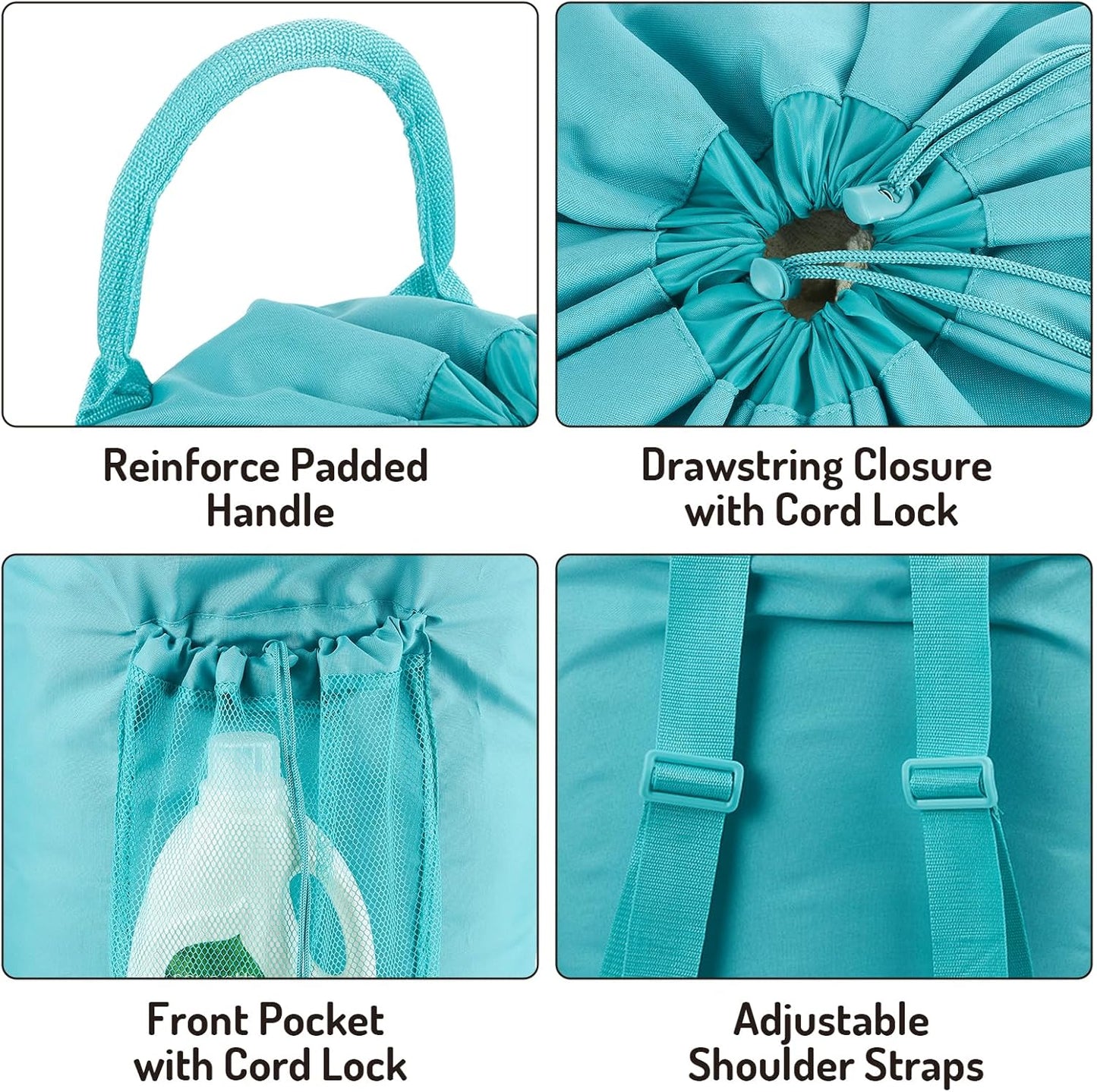 Backpack Laundry Bag with Straps and Detergent Holder, Clothes Laundry Backpack for College Travel Apartment Dorm Room (Green)