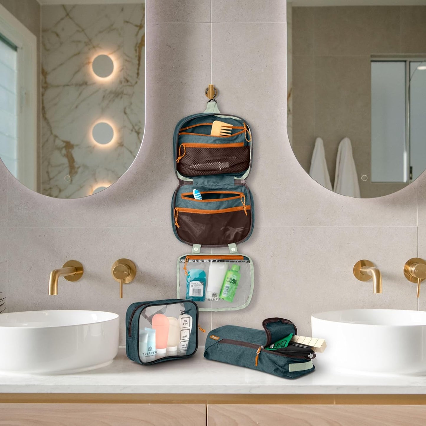 Toiletry Bag Kit Set: Hanging Travel Toiletry Bag + 311 TSA Cosmetic Liquid Bag + Ultralight Accessory Organizer Pouch
