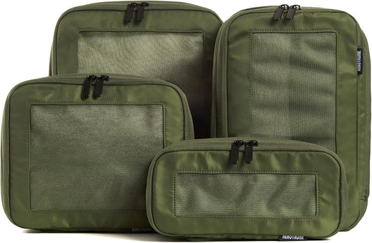 Aerotrunk Compression Packing Cubes for Travel - Luggage Organizer Bags - Double Zipper Packing Cubes for Suitcases (4-Pack, Olive)