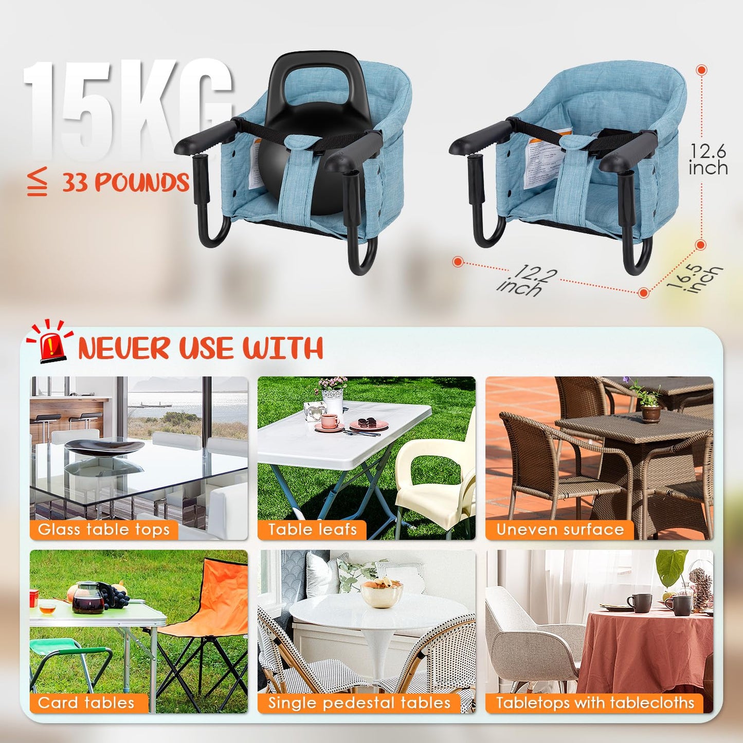 Hook On High Chair - Portable & Foldable for Babies 6-36 Months, Family & Travel Use with Carry Bag(Sky Blue)