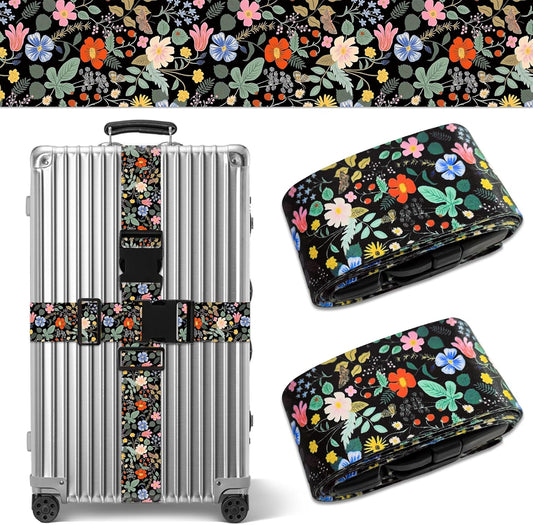 Wildflower Luggage Straps for Suitcases TSA Approved, Luggage Identifiers for Suitcase, Adjustable Suitcase Strap for Baggage Security with Cute Patten, Travel Necessary Accessories