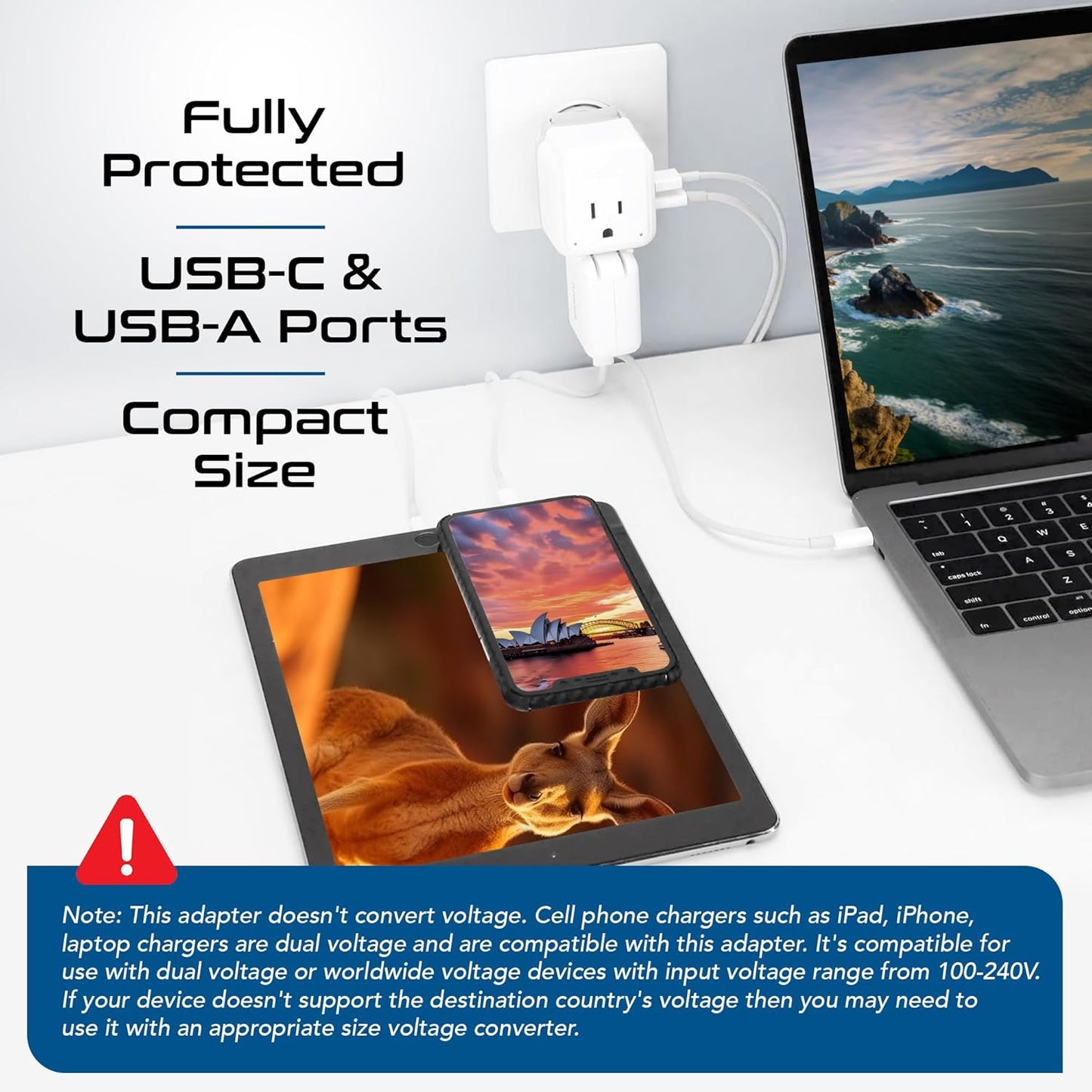 Ceptics Australian Travel Adapter Set, 20W PD & QC, Type I-3.1A - 4 in 1-2 USA Inputs, 1 USB Port, 1 USB-C Port - Australian New Zealand Fiji Argentina, Compact - Adapter Australia-Compatible Plug