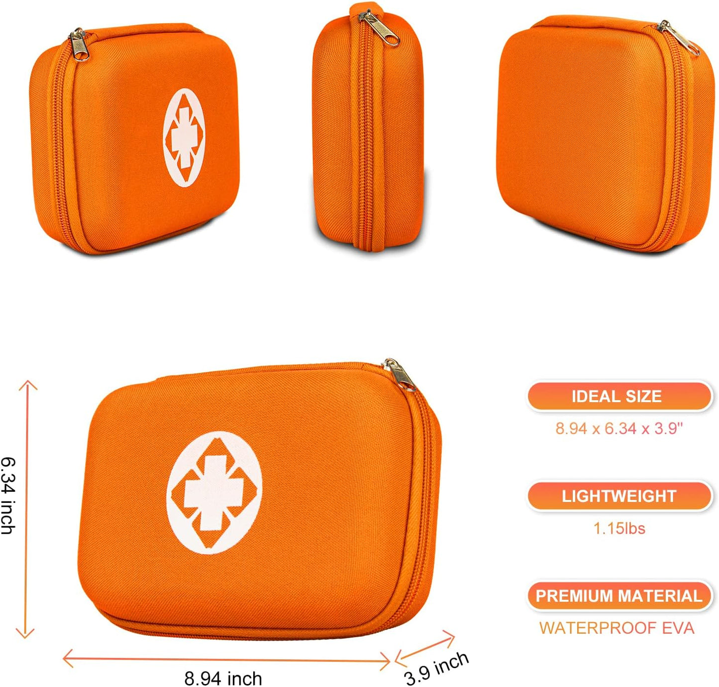 276PCS Mini Car First Aid Kit Travel Size for Business Trips, Compact First Aid Emergencies Kit Supplies for Rv Hiking Rode Trips Home Essentials, Orange AMORNING