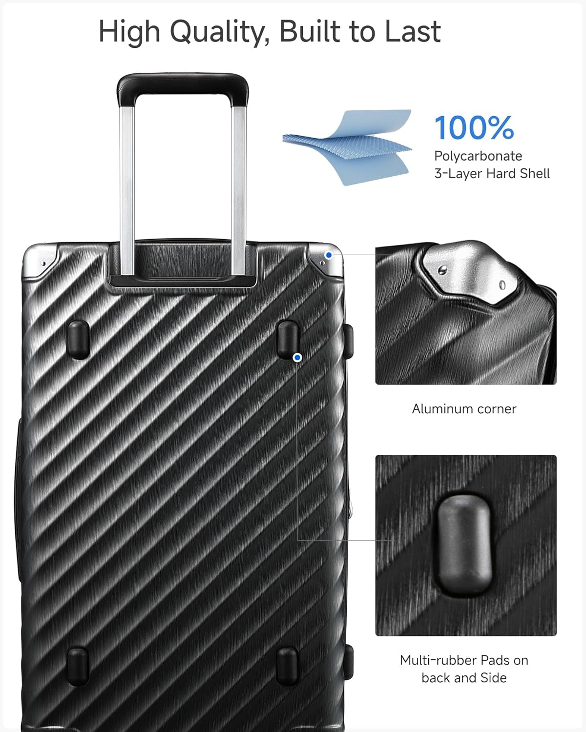 Trunk Luggage, Expandable PC Hard Shell Large Checked 28 Inch Suitcase with Shock - Absorbing Wheels & TSA Lock, Blue, 91L - 105L