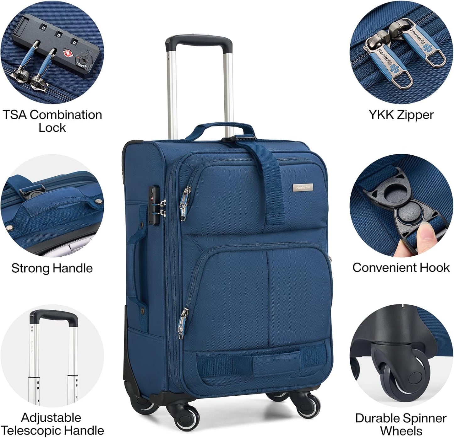 Hanke 28 Inch Softside Expandable Luggage with Spinner Wheels,Check Large Luggage Rolling Suitcase Travel Luggage with TSA Approved,Blue