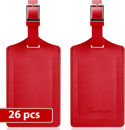 Travelambo Luggage Tags for Suitcases Faux Leather Privacy Protection 26 Pack Bag Tags Travel Accessories Essential, Deep Red