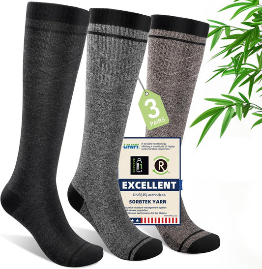 Mens Compression Socks for Men Women, 15-20 mmHg Bamboo Viscose Knee High Soft Support for Travel Daily