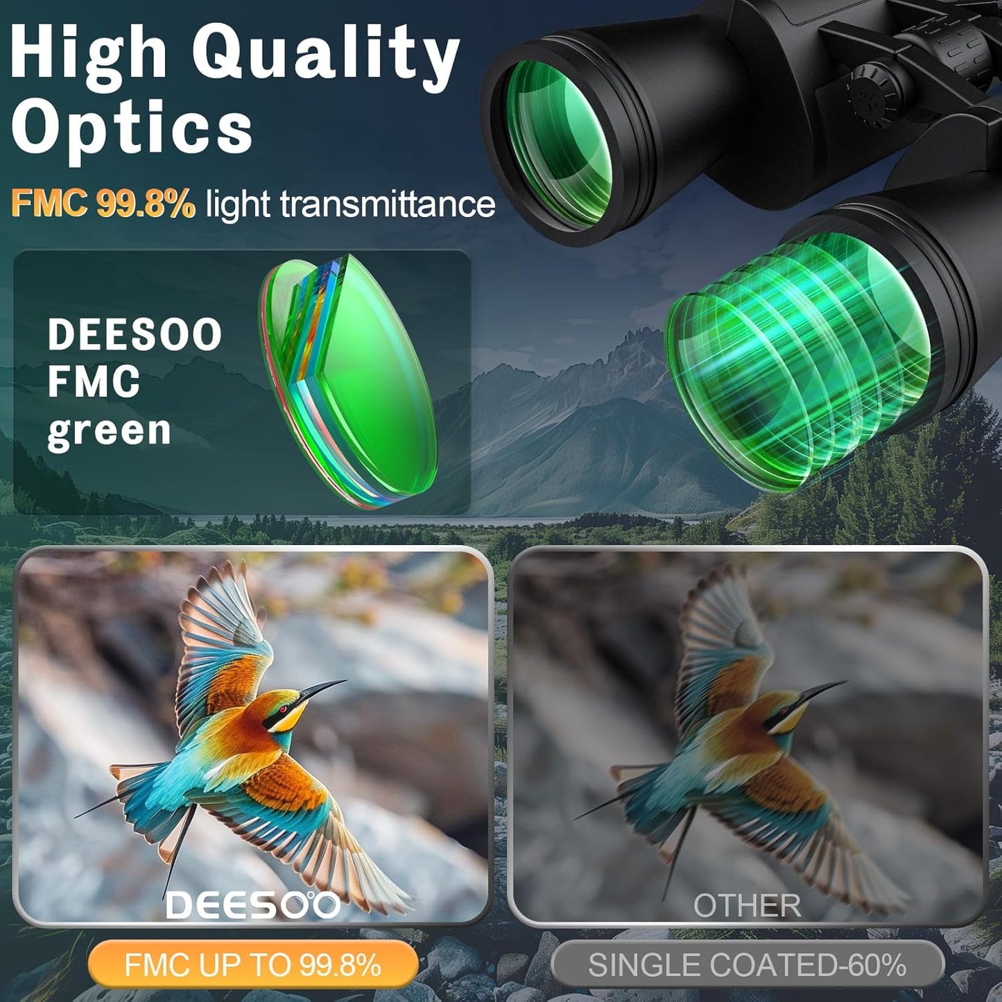 20x52 Binoculars for Adults High Powered - HD Large View Binoculars with Low Light Vision - Professional Binocular for Bird Watching Hunting Travel Cruise Outdoor Sports with Carrying Bag