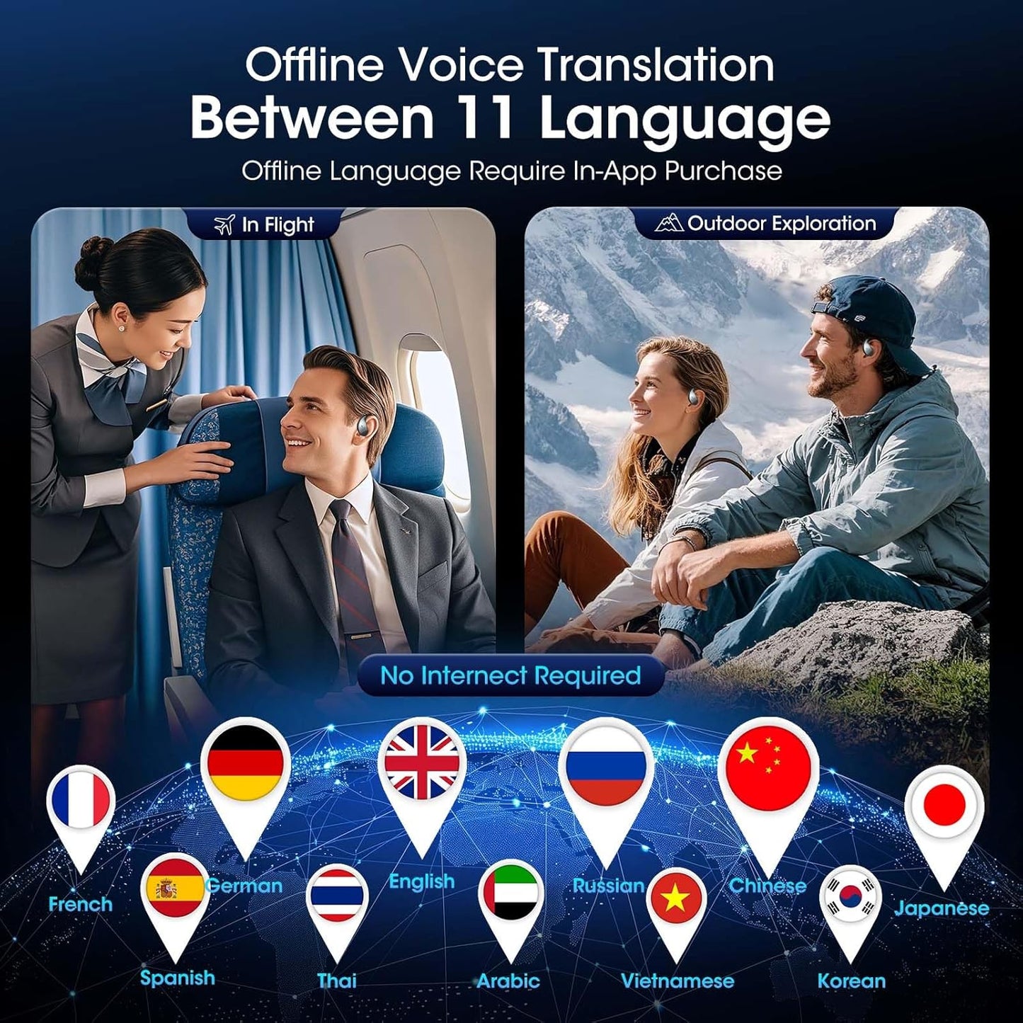 AI Translation Earbuds Real Time, 2025 Upgraded 144 Language Translator Earbuds for iPhone and Android 6-in-1 Translation Headphones with 6 Mode, Translating Device for Travel Business Learning(Black)