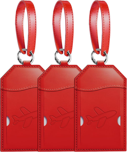 Mayski Luggage Tags for Suitcases 3 Pack Suitcase Bag Tags, TSA Approved, Metal Buckle, Bag Tags with Name ID Card Travel Essentials, Red Airplane