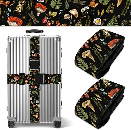 Mushroom Luggage Straps for Suitcases TSA Approved, Luggage Identifiers for Suitcase, Adjustable Suitcase Strap for Baggage Security with Cute Patten, Travel Necessary Accessories (2Pack)